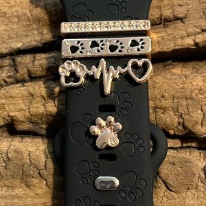 Black Paw Print Watch Band with Rose Gold Charms